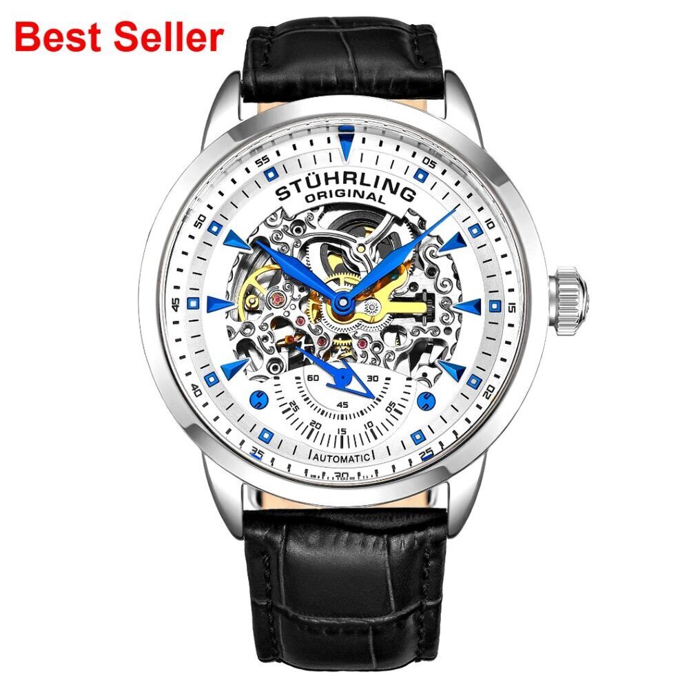 Automatic Skeleton Dress Watch with Alligator Embossed Leather Strap